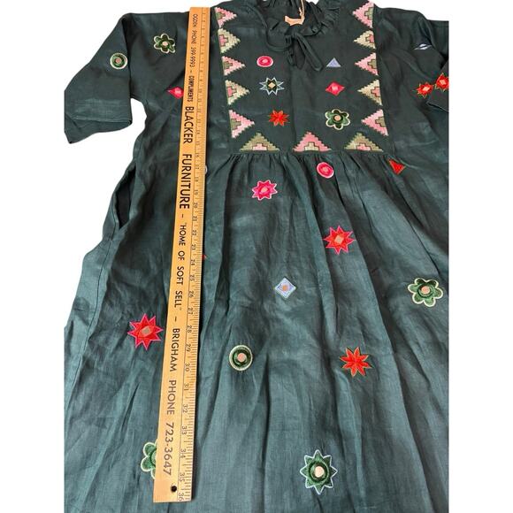 NWT Sz 18 Gorman x Tara Whalley Mirror Green 100% Linen Dress Plus Summer - Picture 2 of 13